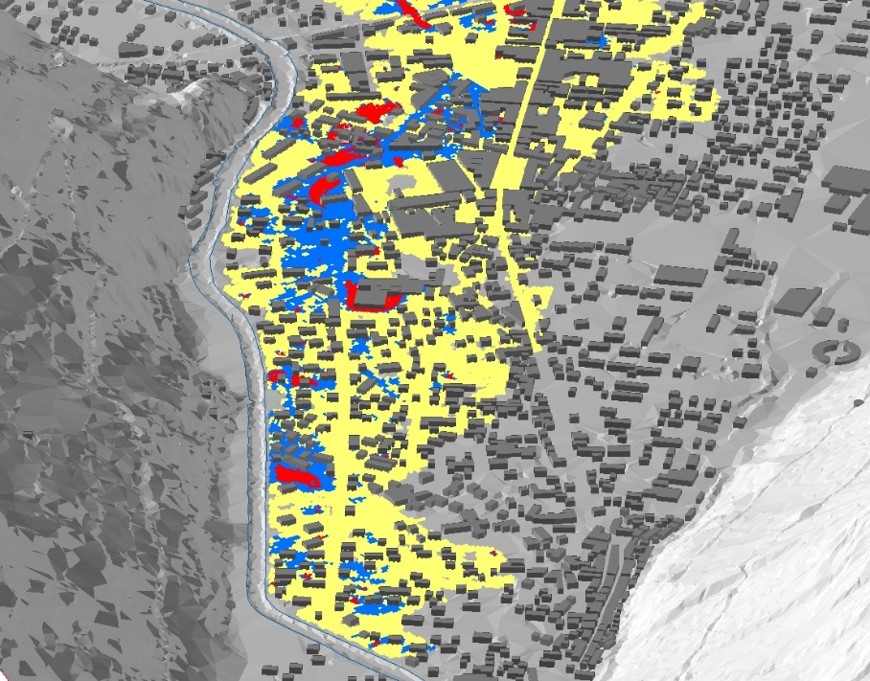 Calcul d'inondation à travers la ville de Martigny